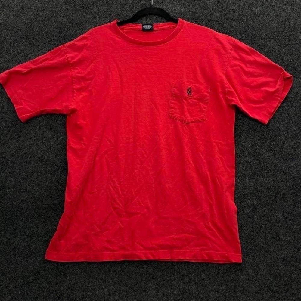 Nautica Pocket Tee Men's Medium Red Minimalist USA Made Single Stitch